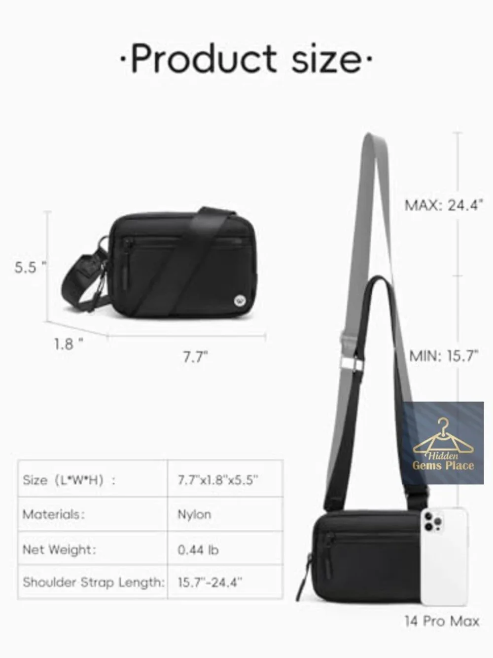 Nylon Small Crossbody Bag with Adjustable Strap for Travel